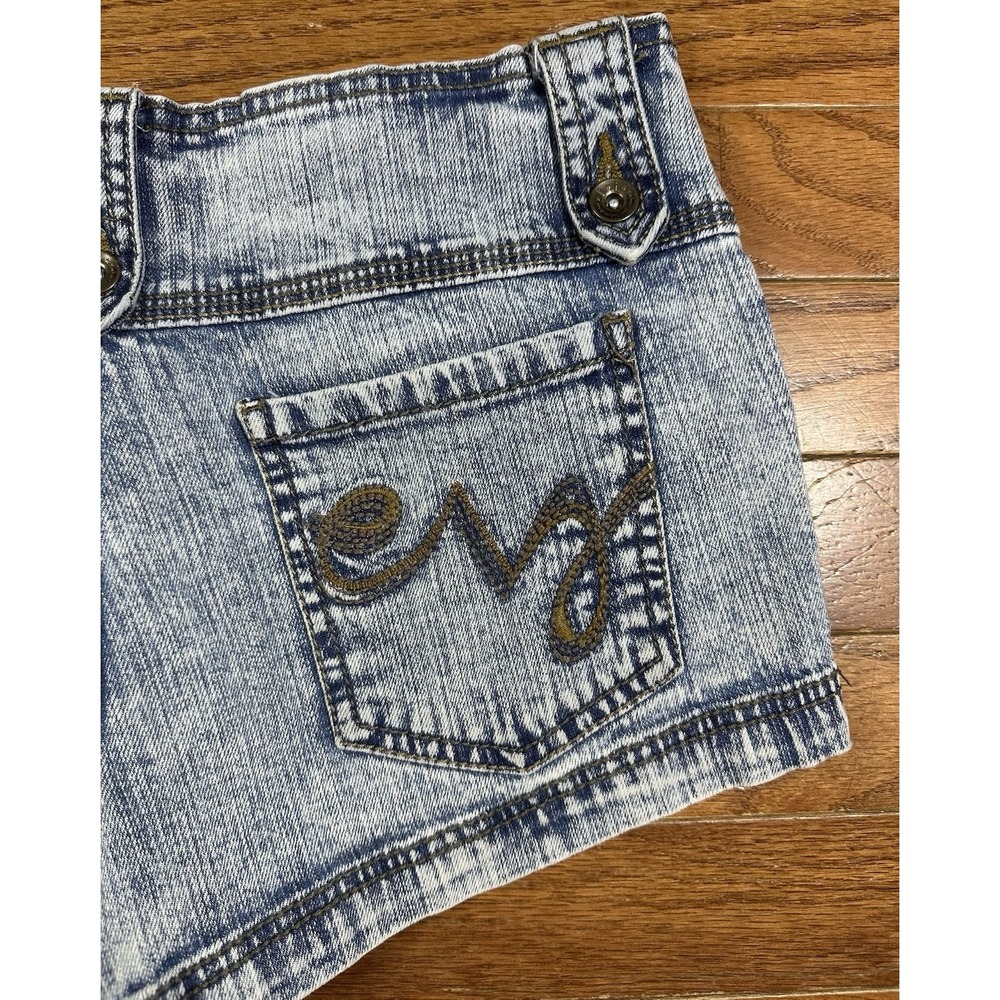 Vtg Y2K L.E.I. Ashley Trouble Micro Mini Jean Shorts Juniors 5 Stretch - Picture 6 of 7